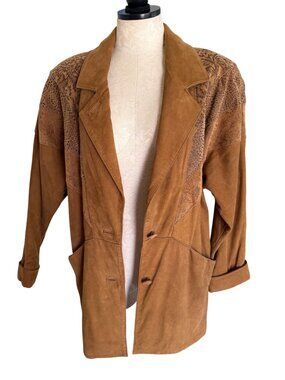 Adler Womens Embossed Animal Detailing Jacket Size Small Brown Leather Vintage